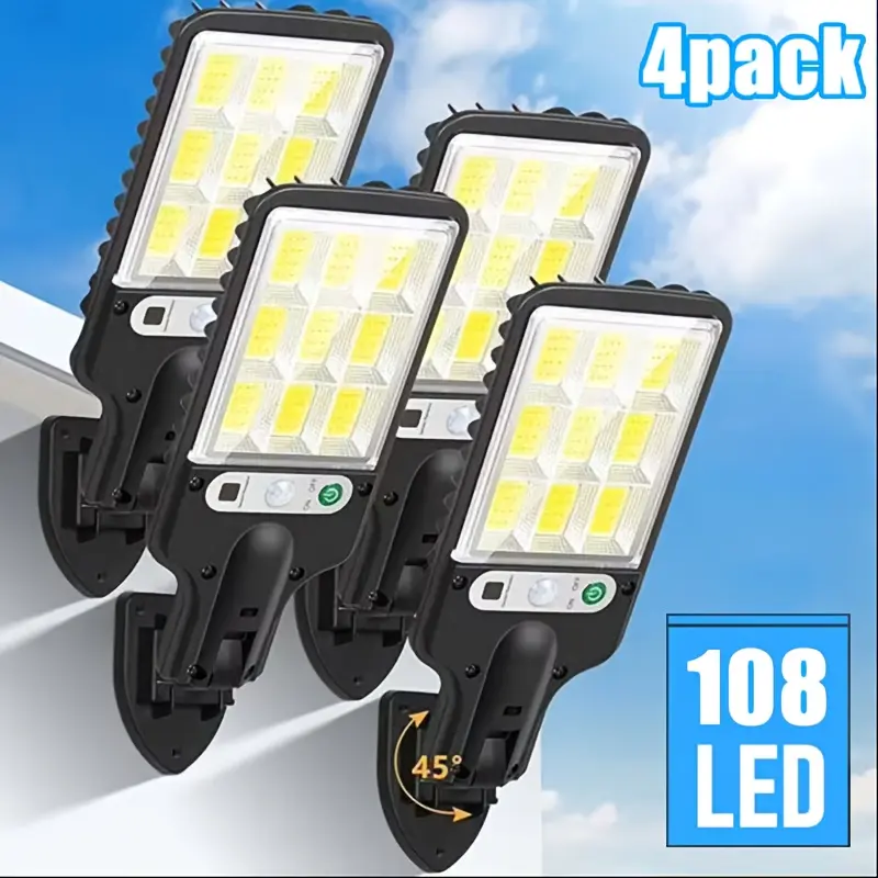 4pcs Outdoor LED Solar Light, Smart Motion Sensor Solar Wall Lights, Solar Rechargeable COB Street Lamps, 3 Modes Bright Decorative Garden Lamp Security Lighting, Intelligent Lighting Equipment for Deck, Yard, Patio, Villas, Balconies