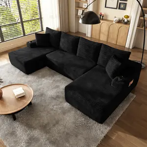 134" Cloud Sectional Sofa with U-Shape Chaise and Side Pockets and Cup holder , Modern Modular Design, Deep Seating, Upholstered Couch for Living Room/Bedroom, No Assembly Required (Plush)Black outdoorfun