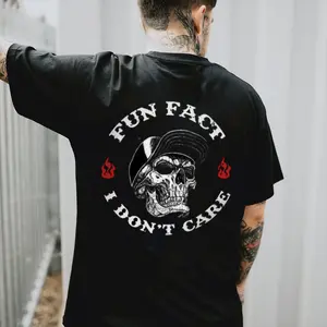 FUN FACT I DON'T CARE Skull Print Men'S T-Shirt, Top Menswear, Cotton Tee Shirt Casual Streetwear