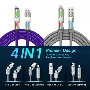 240W 4 in 1 Charging Cable, USB A/C to C/L Multi Charger Cable with RGB LED Light Compatible with iPhone 16 15 14 Pro Max/Plus/Samsung USB C to C Multi Charging Cable for All Devices