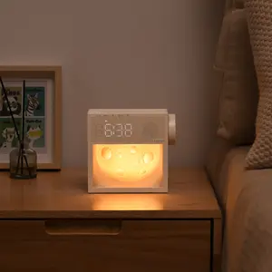 3D Moon Night Light Sound Machine Alarm Clock, 3-in-1 Night Light,20 White Noise Sounds, Dual Alarm, Snooze, Dimmable Warm Light for Heavy Sleepers