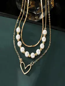 Faux Pearl Decorated Heart Design Layered Necklace, Multilayer Necklace, Love Heart Necklace, Fashion Jewelry for Party, Daily Clothing Decor, Trendy All-match & Exquisite Jewelry for Birthday Gift, Fashionable Jewelry Accessories, Fashion Accessory