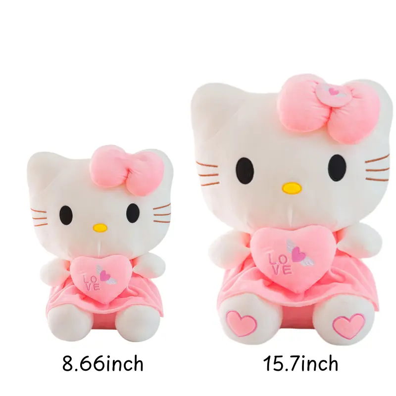 Sanrio Hello Kitty Cute-Sitting Heart-Motif Soft Plush Toys (10in, 15.7in), Home Decor Statue, Bedroom Decor & Bedtime Gift