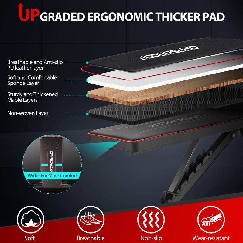 【TikTokShopBlackFriday】OPPSDECOR Adjustable Weight Bench for Full Body Workout, Foldable Bench Press Bench of Home Gym Strength Training,Incline Decline Flat Utility Workout Bench with Quick Folding& Fast Adjustment