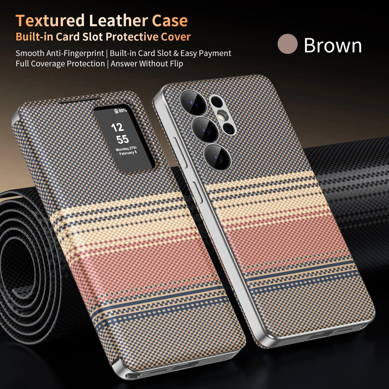 Premium Leather 2-in-1 Flip Wallet Case for Samsung S26 Ultra, S25, S24FE, S23+ Edge - Built-In Card Holder, Smart View Window for Call Answering, Time Checking Without Opening - Mobile Phone Accessory