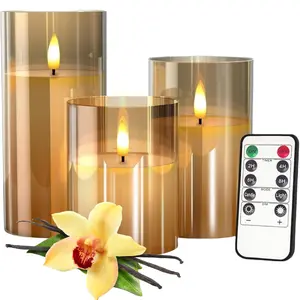 LED flameless candle, LED candle light with remote control, holiday home and party decoration, warm flashing light (set of 3) - gold