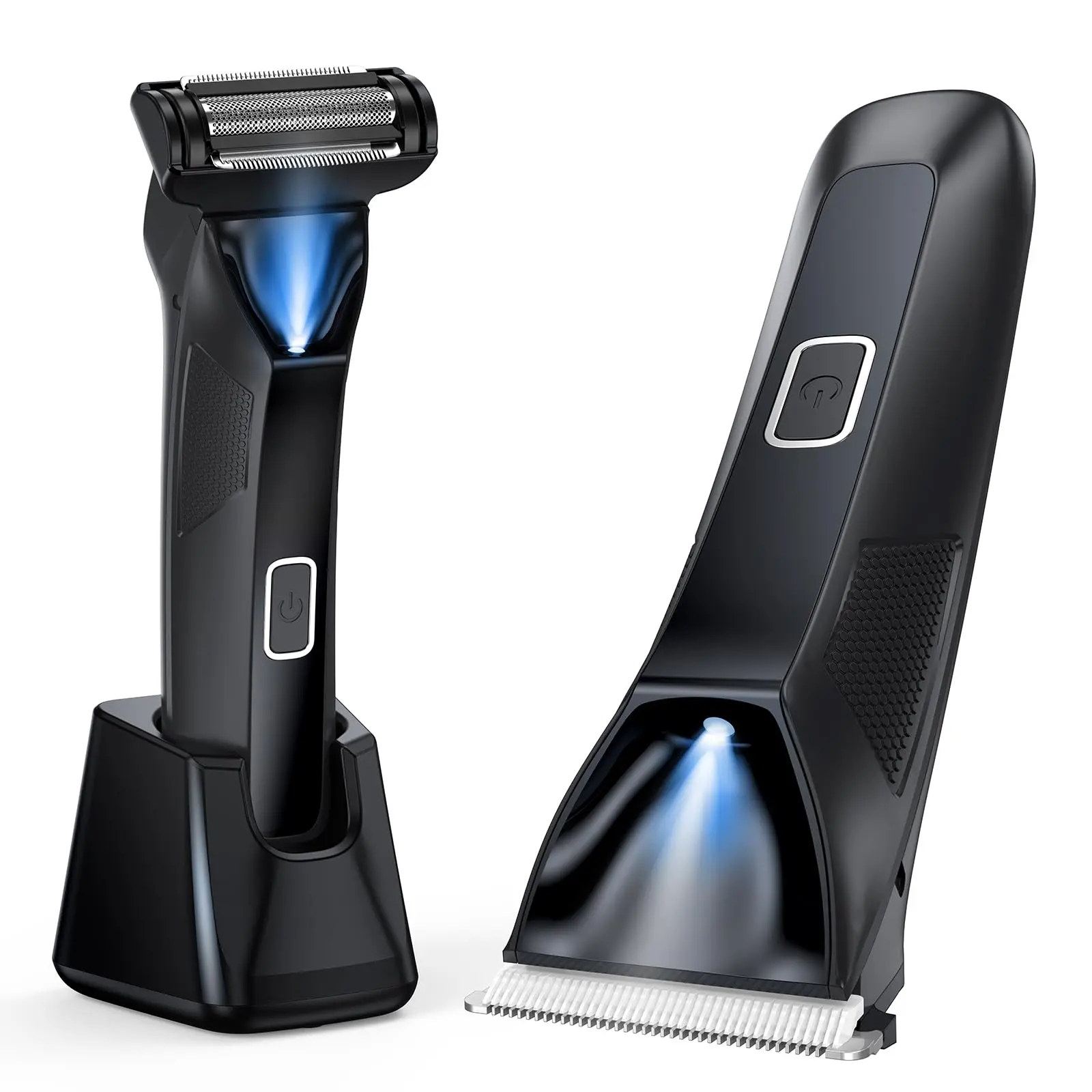 TailsUp-Manscape Body Hair Trimmer for Men, 2-in-1 IPX7 Waterproof Groin & Ball Shaver, Electric Razor Mens Grooming Kit, Rechargeable Cordless with SkinSafe Ceramic Blade & Nose Hair Attachment