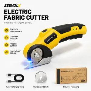 SEEVOLX Electric scissors, USB rechargeable Cordless scissors with safety lock & 1 blade, cordless power tool set, multifunctional electric scissors for cutting paper, plastic, aluminum, cardboard, leather, fabric, safety function precision cutting tool