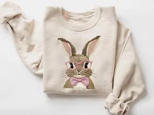 Cute Easter Bunny Sweatshirt/ T-shirt, Retro Rabbit Graphic Crewneck, Cozy Easter Bunny Sweater, Sweet Easter Gift for Mom