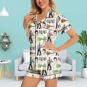 Elvis Presley-Inspired Pink Pajama Set: Stylish & Comfortable Short Sleeve & Shorts