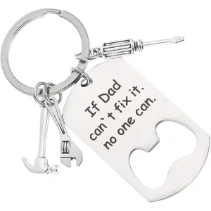 Stainless Steel Men Keychain, Durable Key Ring Tool Pendant, Father's Day Gift Sturdy Key Hanging Ornament, Backpack Accessory for Dad