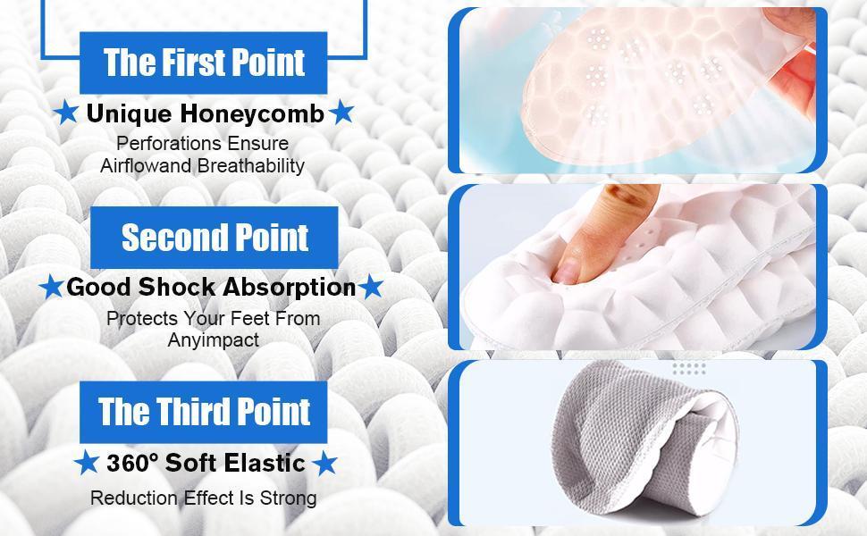 Men's 4D Cloud Soft Design Footwear Insoles, Shock-Absorption Acupressure Shoe Inserts, Breathable 3D U-Heel Cup Massage Footbed for Work Boots, Foot Pain Relief, Dry Feet Solutions
