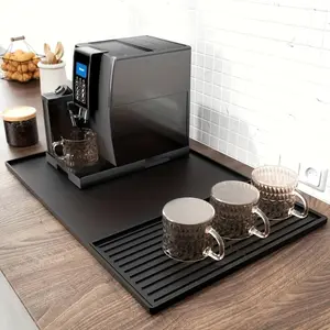 2 in 1 Silicone Coffee Bar Mat with Raised Edges, Coffee Machine Tray and Dishwasher Countertop Protector, 23.6 X 15.7 Inches, Durable and Easy to Clean Coffee Bar Coasters Accessories