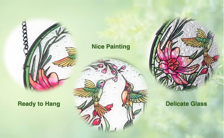 Remiawy Hummingbird Suncatcher 6”, Stained Glass Window Hanging Decor with Chain & Hooks