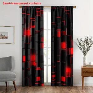 Geometric Print Curtain (2 Counts), Decor Curtain, Window Curtain, Home Decor, Bedroom Accessories, Bedroom Refresh Decor