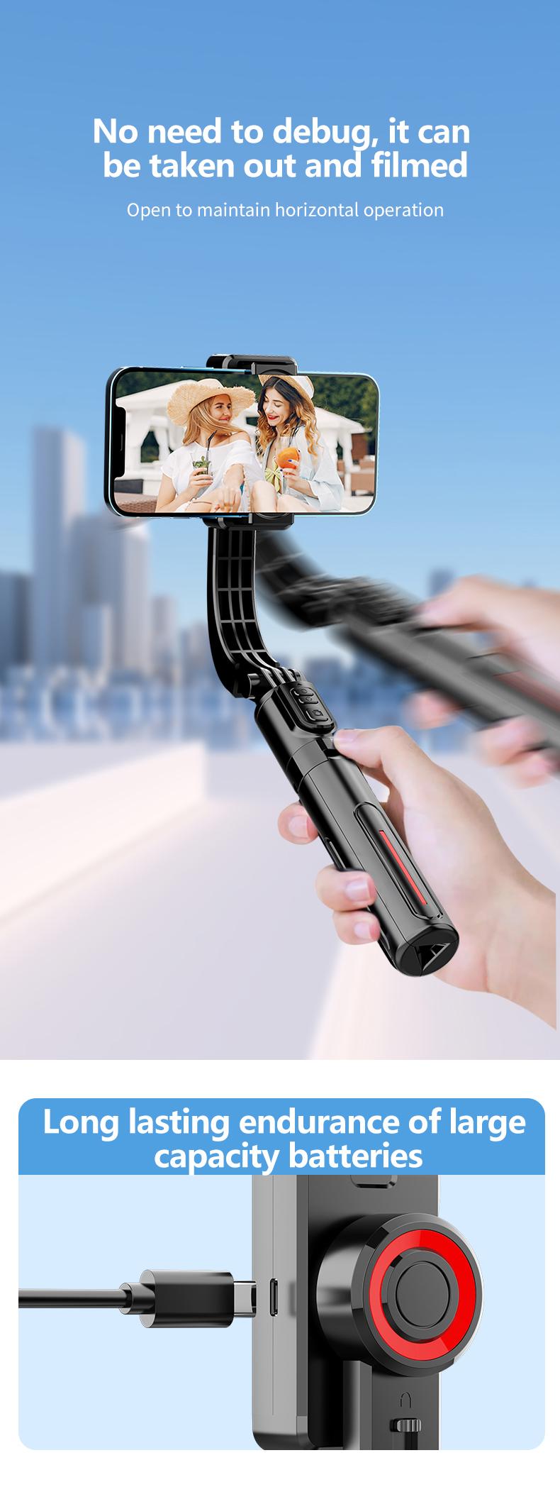 1-Axis Gimbal Stabilizer, Anti-Shake Selfie Stick Tripod with Bluetooth Remote, Auto Balance Phone Mount, Aluminum Alloy Vlogging Stand for iPhone & Android