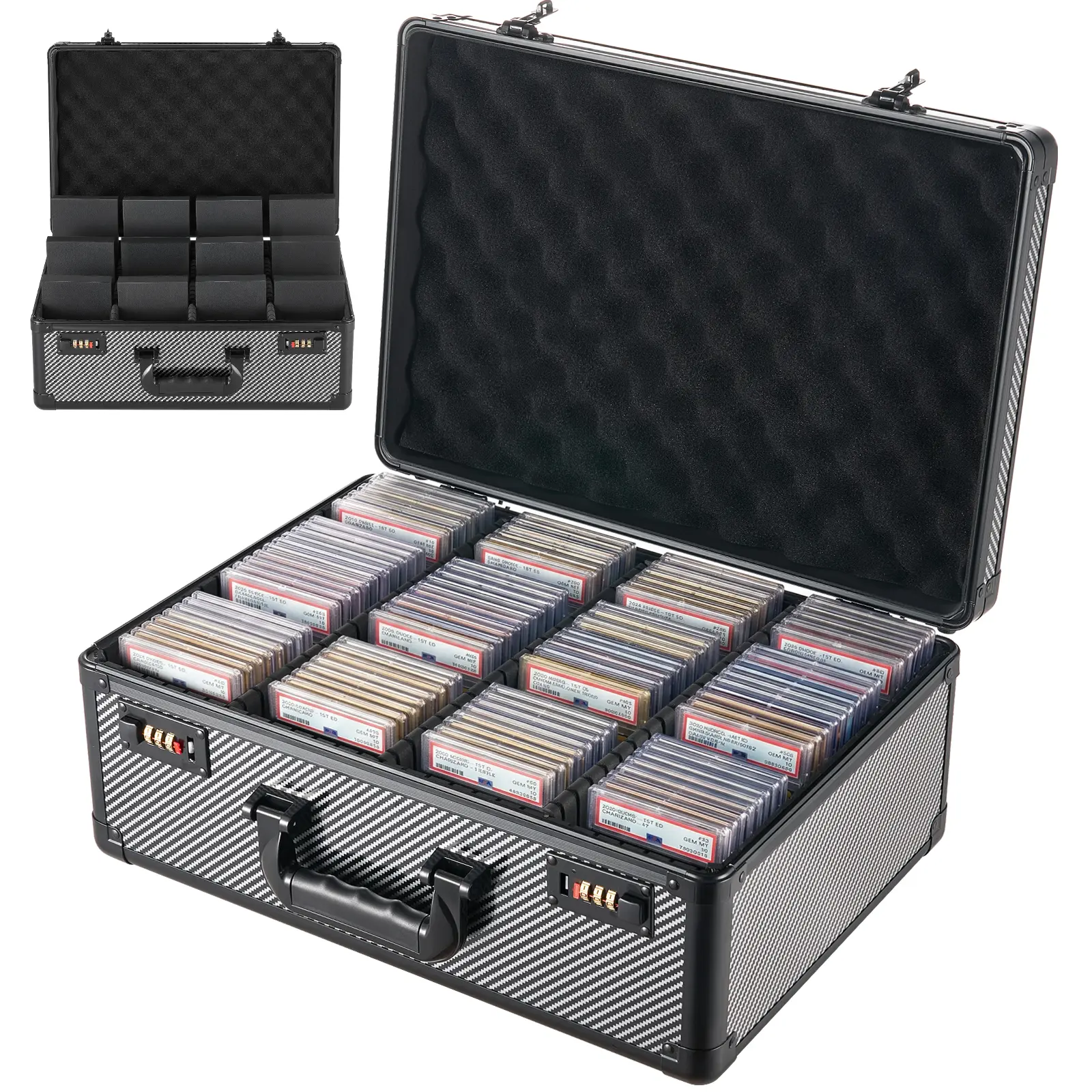 VEVOR Graded Card Case, 4-Row 162 PSA Slab Storage Box with Combination Lock, Baseball Trading Holder with 12 Dividers, Holds 130 SGC, 115 BGS, 585 Top Loaders & 999+ Loose Cards