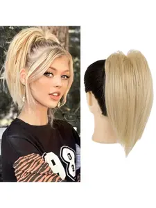 Women's Short Straight Hair Extension Clip-In Wig, Natural Look High Ponytail, Daily Wear, All Seasons, No Ca Prop 65