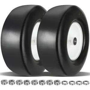 2 count Upgrade 13x5.00-6 Flat Free Lawn Mower Tire and Wheel with 3/4" 1/2" 5/8" Chrome Steel Bearings, Zero Turn Mower Front Solid Tire for Commercial Grade Lawn, Garden Turf, 4.2"-5.2" Centered Hub