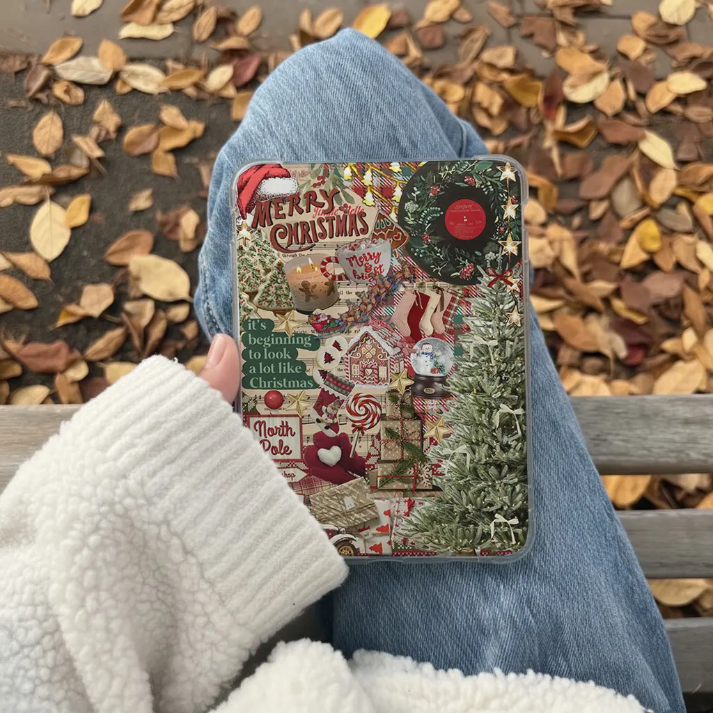 Christmas Kindle Insert for Plain Clear Device Case, Iridescent Aesthetic Book Lover Decor, Cozy Reading Accessory