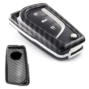 iJDMTOY Exact Fit Black Glossy Carbon Fiber Finish Key Fob Shell For 2018-up Toyota Camry Flip Blade Key