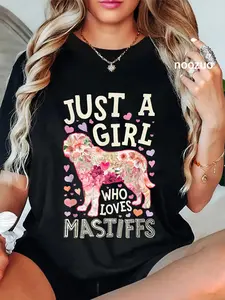 100% Cotton English Mastiff Just A Girl Who Loves Mastiffs Dog Flower T-Shirt
