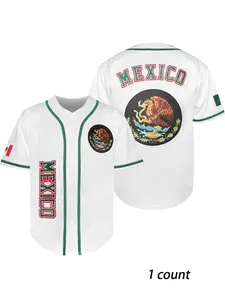 Mexico, men's multi-color baseball jersey, casual daily athletic activewear, 100% polyester fiber knitted fabric, suitable for leisure and training activities