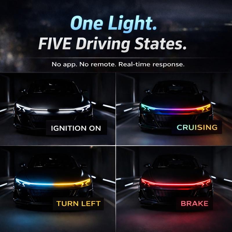 Smart Hood LED Light That Reacts to Your Driving – Auto RGB Flow Strip for Cars & Trucks | JAXEST