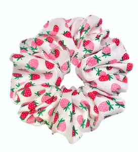 Strawberry Fields XL Fashion Scrunchie - High-Quality Cotton Fabric, Vibrant Strawberry Print, Extra-Large Size, Versatile for Various Hairstyles