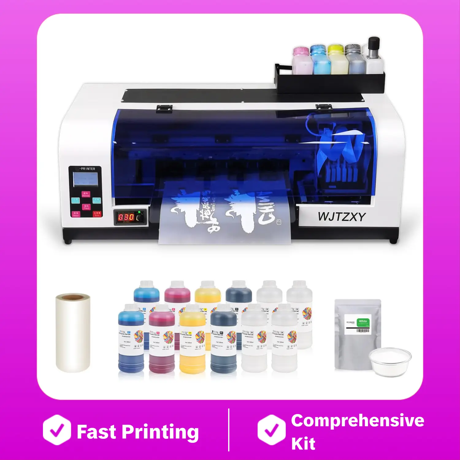 A3+ Plus XP600 DTF Printer 5x500ml Ink, Film & Powder Included,2x speed than L1800,Very stable, easy to operate, Hoson software