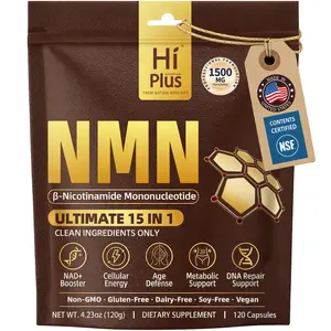 HiPlus NMN Complex 1,500mg Per Serving, 15-1 Complex,NMN 500mg with Vitamin C, TMG, CoQ10, Resveratrol, Quercetin, & Glutathione | Supports Cellular Energy & NAD+ Levels - Vitamin Dietary Supplement Healthcare SummerVibes