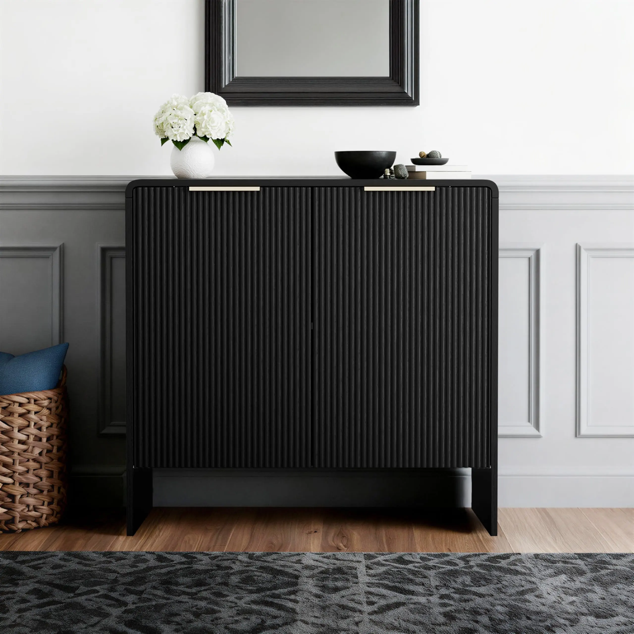 Buffet Cabinet with Storage,Accent Sideboard with Adjustable Shelves, 31.5" Fluted Console Table,Kitchen Cabinet Modern Credenza for Entryway,Living Room,Dining Room,Kitchen (Black)