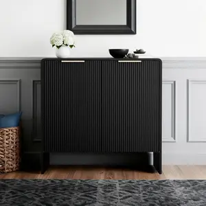 Buffet Cabinet with Storage,Accent Sideboard with Adjustable Shelves, 31.5" Fluted Console Table,Kitchen Cabinet Modern Credenza for Entryway,Living Room,Dining Room,Kitchen (Black)