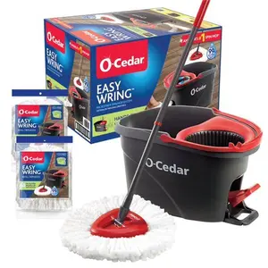 O-Cedar Adjustable EasyWring Microfiber Spin Mop & Bucket System, Cleaning Kit with 1 Extra Mop Head Replacement (2 Total Refills)