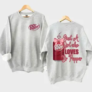 Just A Girl Who Loves Dr Pepper 2-Sided Sweatshirt T-shirt, Cute Soda Lover Shirt, Pink Bow Drink Can Pullover, Dr Pepper Logo Tee, Gift for Her