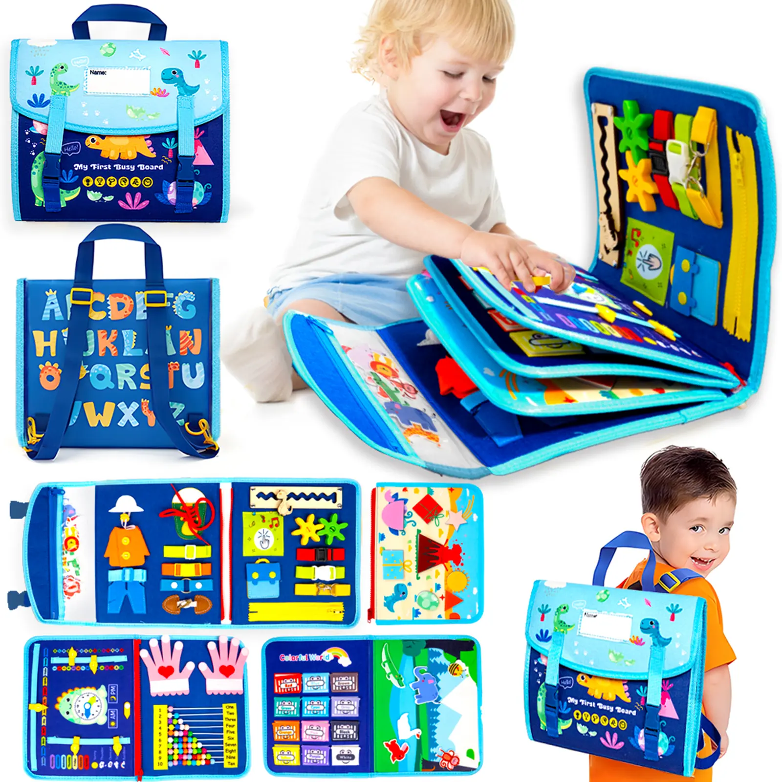 Montessori Soft Felt Busy Board Multi Activity Playset - 1-4 Year Olds Educational Fine Motor Skills Toy with Velcro Fasten & Calendar, Toddler Travel Toy for Airplane-Car Use, Toddler Learning Activities Gift, Preschool Learning Tool-wjlm