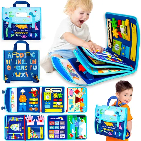 Unisex Montessori Busy Board - Soft Felt Multi-Activity Sensory Playset with Velcro Fasteners, Calendar, Cloth Clocks, Animal Letters, Shapes, Puzzle, 1-4 Year Old Toddler Maths Toy, Portable Travel Toy, Preschool Learning Tool, Kids' Birthday Gift