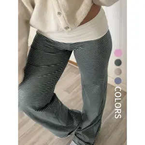 Women's Striped Patchwork Flare Pants Fall Casual Long Trousers, Trousers for Relaxed Fit, Comfortable Basic Bottoms, Ideal for Everyday Wear，baggy leggings Can be used with raincoat
