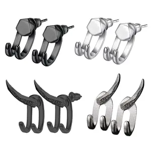 OIDEA 4-Pair Punk Viking Geometric-Shaped Detachable Double-Sided Stud Earrings, Stackable Toggle Hip Hop Pierced Set for Men's Style, Geometric-Shaped Earrings, Punk Earrings