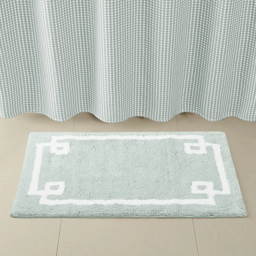 Cotton Tufted Bath Rug 24x40 Seafoam, Medium Pile 0.5" Non-Skid Latex Backing, Machine Washable, Oeko-Tex Certified, Hotel Style Bathroom Mat for Tub Shower Floor, Soft Absorbent, 1 Pack