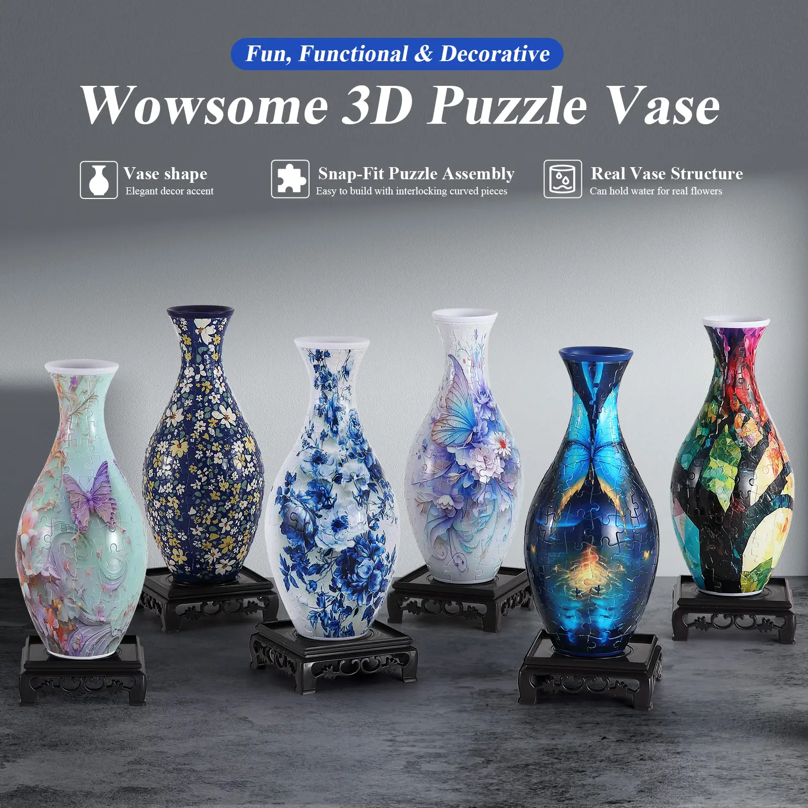 wowsome 3d Puzzle Vase for Adults,Puzzle Planter Pot for Women,3d Art Jar Puzzles for House Flowers Arrangements and Home Decoration