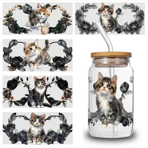 5 Sheets Cute Kitten UV DTF Stickers UV DTF Transfer Suitable for Mugs, Glass Jars, Coffee Cups - Sparkling Wraps, Application, for DIY Crafts, Parties, Weddings, Birthdays (No Substrate Limitations)