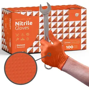 Orange 8 Mil  Gloves X Large 100 Pack - Heavy Duty Mechanic Gloves, with  Grip -  and Latex Free Disposable Gloves