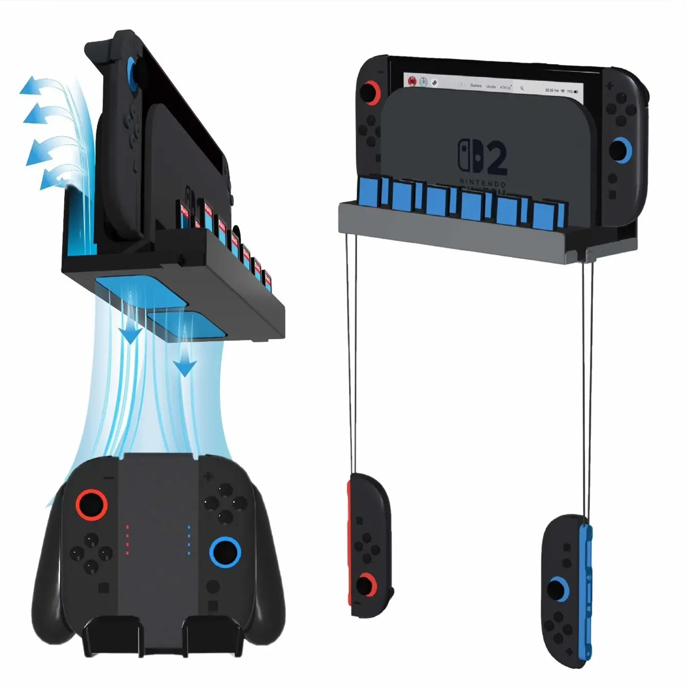 Nintendo Switch 2 Wall Mount Stand, Durable Steel Stand, Metal Storage Rack with 12 Card Slots & Joy-Con Holders, Space-Saving TV Side Console Holder, TV Game Rack
