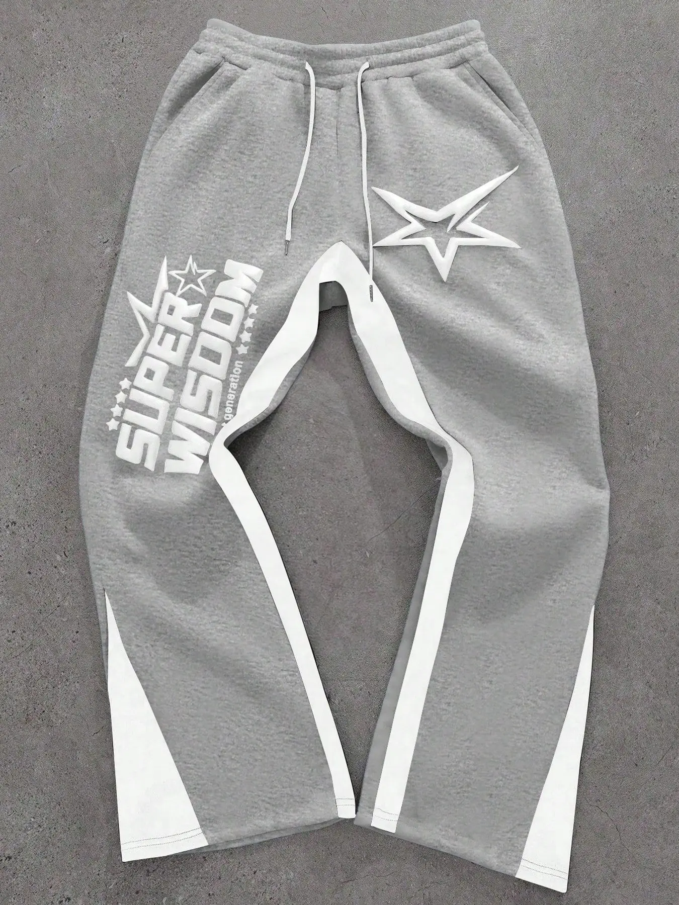 Retro Oversized Star Pattern Flared Sports Pants, Heavyweight Contrast Color Wide-Leg Joggers for Festivals & Street Fashion, Comfortable Loose-Fit Athletic Trousers, Fitness Trousers, Workout Casual Baggy, Athleisure Casual Bottoms