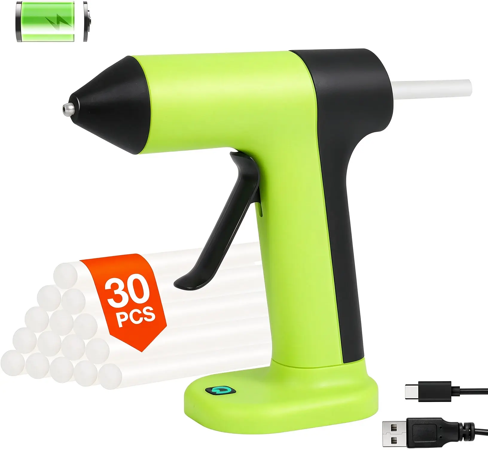 Cordless Hot Glue Gun Usb-C Rechargeable, 40S Fast Preheating, Portable Wireless Glue Gun Kit with 30pcs Mini Glue Sticks, Suitable for Kids Craft, DIY Home Repair