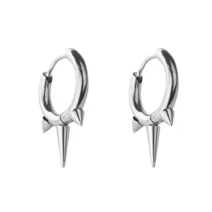 Triple Spike Huggie Hoop Earrings - Pair - Stainless Steel