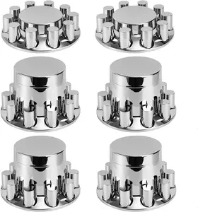 Cylinder Wheel Covers for Semi Trucks - 2 Front and 4 Rear Axle Hub Covers with 33mm Thread-On Chrome Lug Nut Covers for Semi Truck