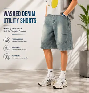 Menswear Men's American Vintage Washed Denim Shorts - Summer New Style, Pleated Loose Casual Design, Textured Distressed Finish, Mid-Length