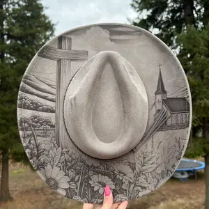 Cowboy Church Mocha Engraved Fedora Hat with Adjustable Band Fits Size 20-24.5" for Versatile Wear